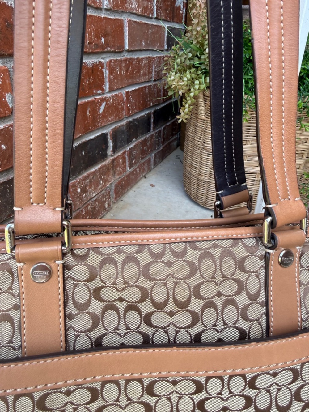 Coach Signature of Print Tote Bag in Tan and Brown - Picture 10 of 13